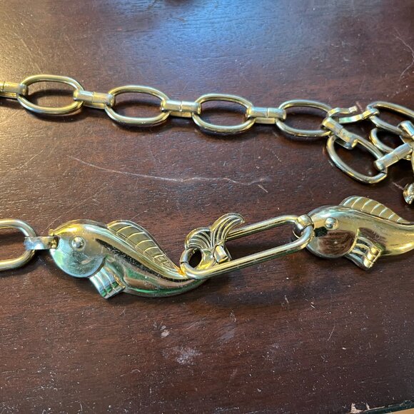 Vintage Brass Chain Belt with Fish